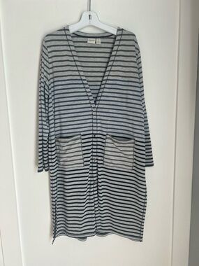 Chico's Zenergy Striped Long Cardigan Size 3 (chico’s) Blue, Grey and Black